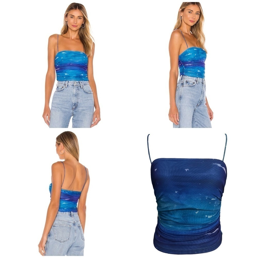 Superdown Lissie Shirred Cami Top Rouched Sides Blouse in Blue Ombré XSMALL